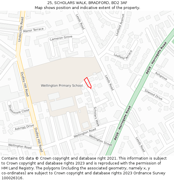 25, SCHOLARS WALK, BRADFORD, BD2 3AF: Location map and indicative extent of plot