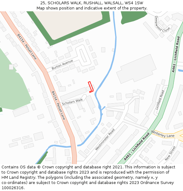 25, SCHOLARS WALK, RUSHALL, WALSALL, WS4 1SW: Location map and indicative extent of plot