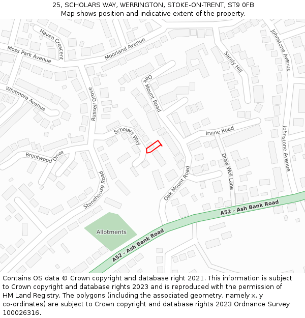 25, SCHOLARS WAY, WERRINGTON, STOKE-ON-TRENT, ST9 0FB: Location map and indicative extent of plot