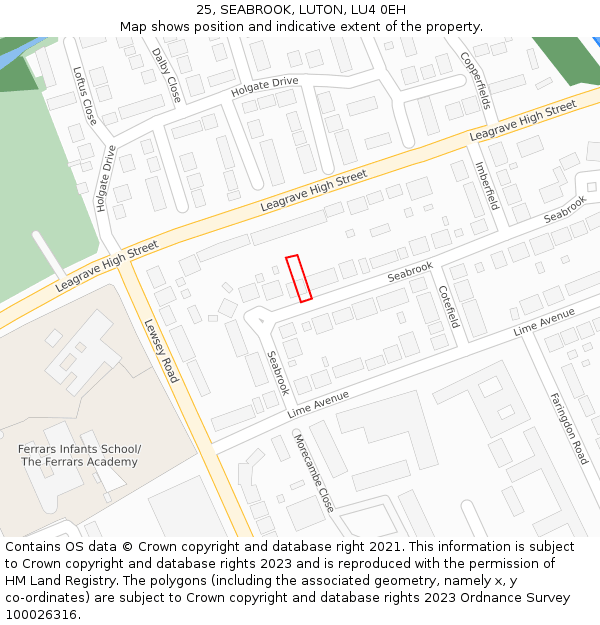 25, SEABROOK, LUTON, LU4 0EH: Location map and indicative extent of plot