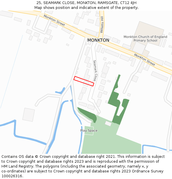 25, SEAMARK CLOSE, MONKTON, RAMSGATE, CT12 4JH: Location map and indicative extent of plot