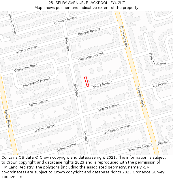 25, SELBY AVENUE, BLACKPOOL, FY4 2LZ: Location map and indicative extent of plot