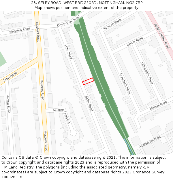 25, SELBY ROAD, WEST BRIDGFORD, NOTTINGHAM, NG2 7BP: Location map and indicative extent of plot