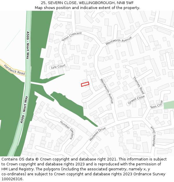 25, SEVERN CLOSE, WELLINGBOROUGH, NN8 5WF: Location map and indicative extent of plot