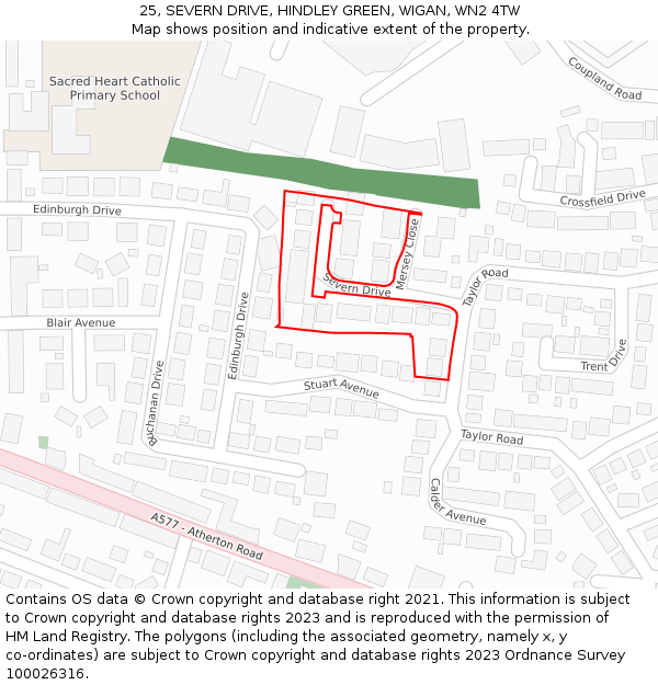 25, SEVERN DRIVE, HINDLEY GREEN, WIGAN, WN2 4TW: Location map and indicative extent of plot