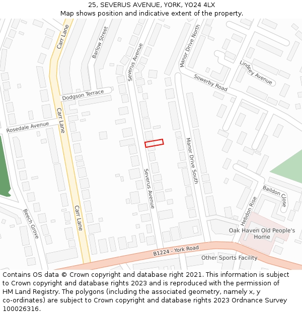 25, SEVERUS AVENUE, YORK, YO24 4LX: Location map and indicative extent of plot