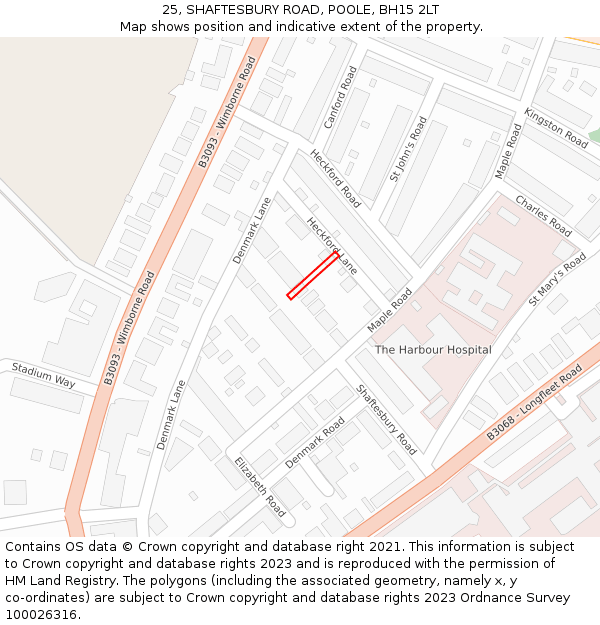 25, SHAFTESBURY ROAD, POOLE, BH15 2LT: Location map and indicative extent of plot