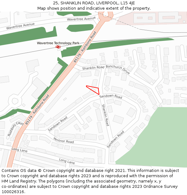 25, SHANKLIN ROAD, LIVERPOOL, L15 4JE: Location map and indicative extent of plot