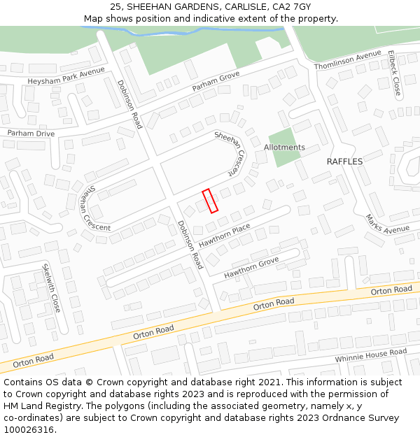 25, SHEEHAN GARDENS, CARLISLE, CA2 7GY: Location map and indicative extent of plot