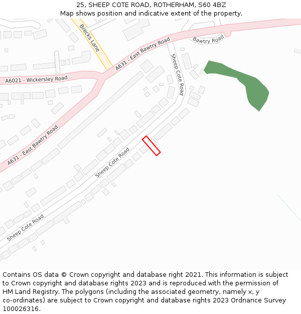 25, SHEEP COTE ROAD, ROTHERHAM, S60 4BZ: Location map and indicative extent of plot