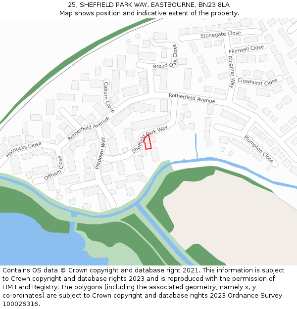 25, SHEFFIELD PARK WAY, EASTBOURNE, BN23 8LA: Location map and indicative extent of plot