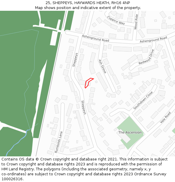 25, SHEPPEYS, HAYWARDS HEATH, RH16 4NP: Location map and indicative extent of plot