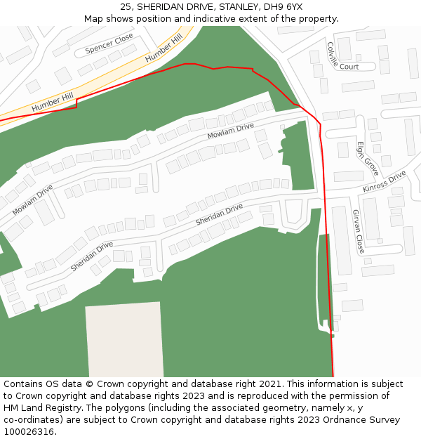 25, SHERIDAN DRIVE, STANLEY, DH9 6YX: Location map and indicative extent of plot