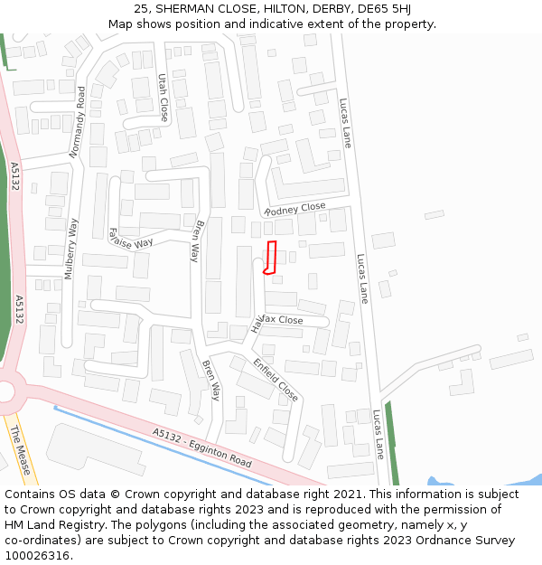 25, SHERMAN CLOSE, HILTON, DERBY, DE65 5HJ: Location map and indicative extent of plot