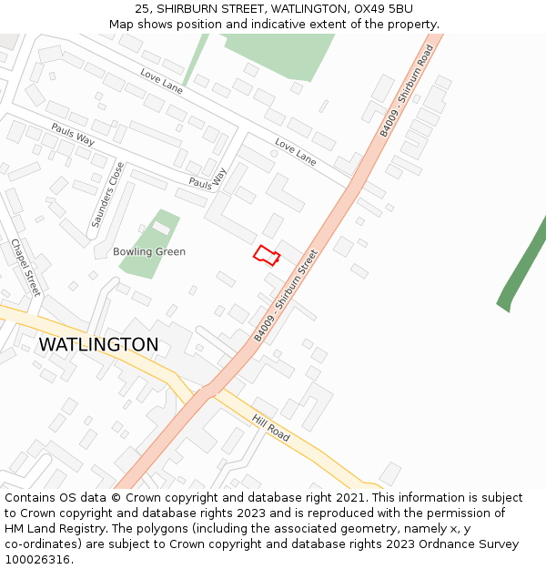 25, SHIRBURN STREET, WATLINGTON, OX49 5BU: Location map and indicative extent of plot