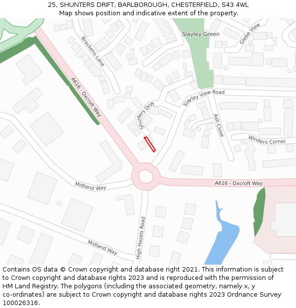 25, SHUNTERS DRIFT, BARLBOROUGH, CHESTERFIELD, S43 4WL: Location map and indicative extent of plot