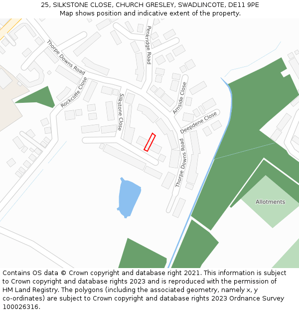 25, SILKSTONE CLOSE, CHURCH GRESLEY, SWADLINCOTE, DE11 9PE: Location map and indicative extent of plot