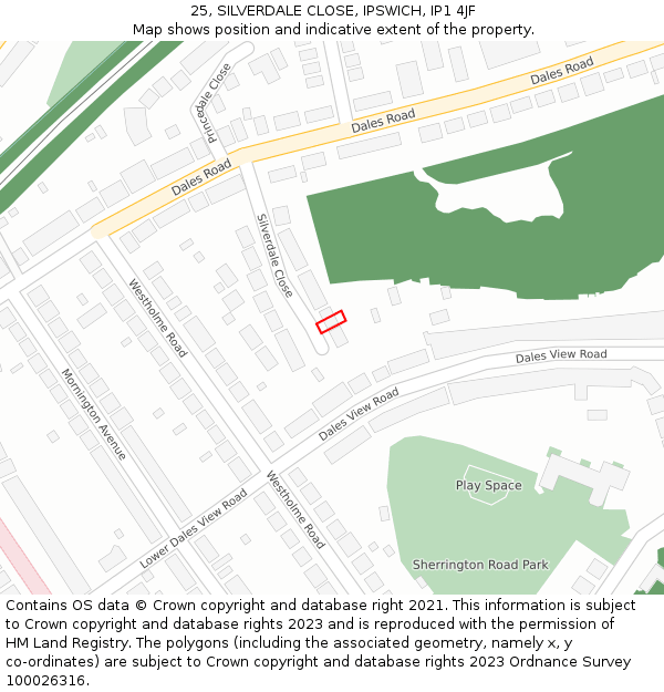 25, SILVERDALE CLOSE, IPSWICH, IP1 4JF: Location map and indicative extent of plot