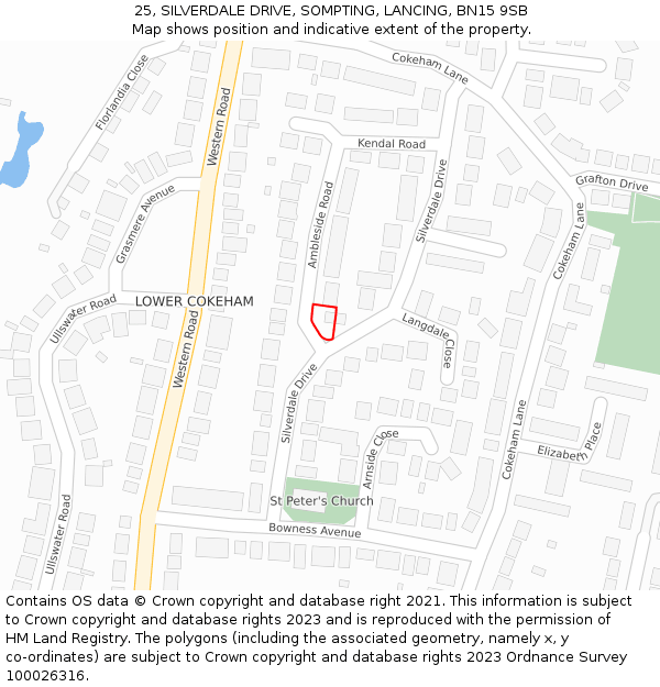 25, SILVERDALE DRIVE, SOMPTING, LANCING, BN15 9SB: Location map and indicative extent of plot