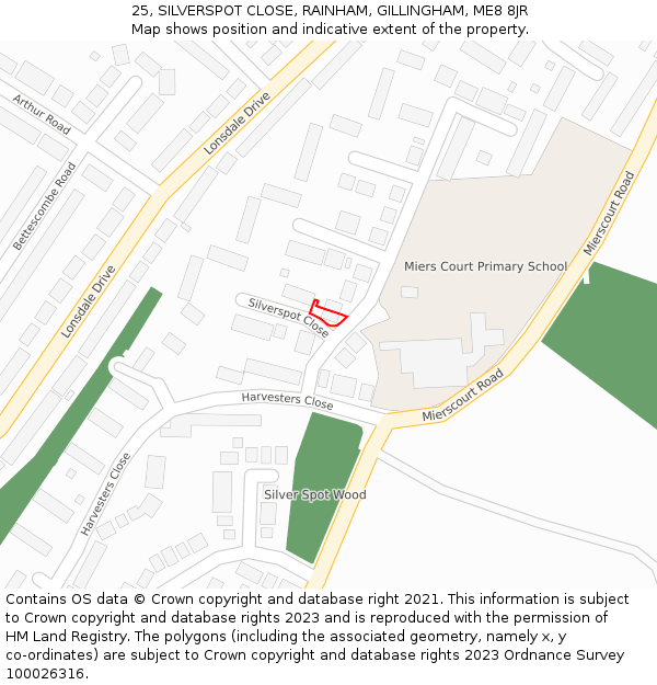 25, SILVERSPOT CLOSE, RAINHAM, GILLINGHAM, ME8 8JR: Location map and indicative extent of plot