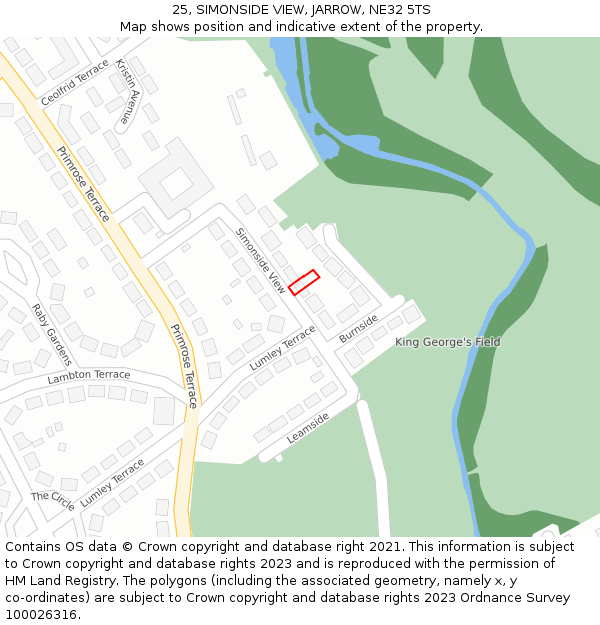 25, SIMONSIDE VIEW, JARROW, NE32 5TS: Location map and indicative extent of plot