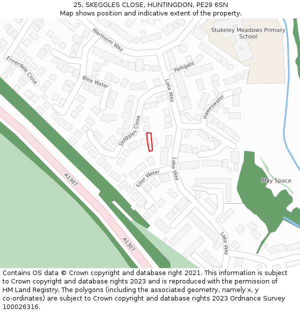 25, SKEGGLES CLOSE, HUNTINGDON, PE29 6SN: Location map and indicative extent of plot