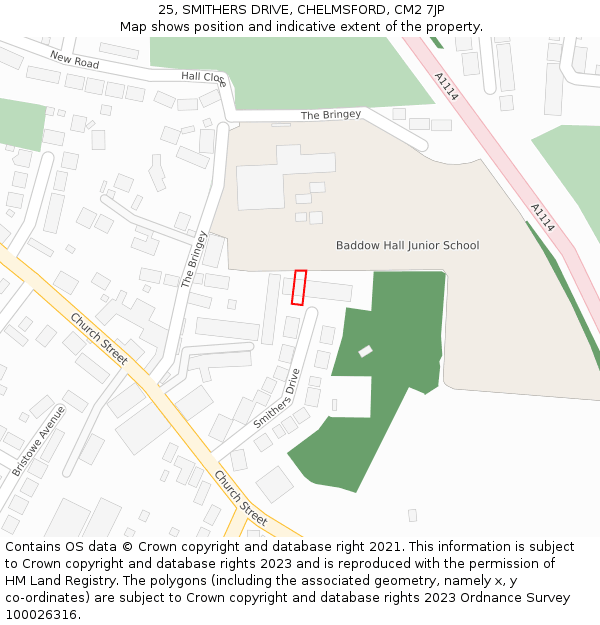 25, SMITHERS DRIVE, CHELMSFORD, CM2 7JP: Location map and indicative extent of plot