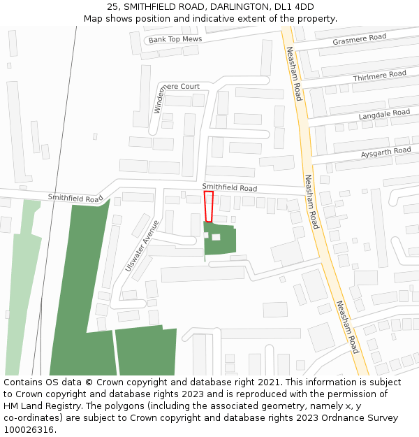 25, SMITHFIELD ROAD, DARLINGTON, DL1 4DD: Location map and indicative extent of plot