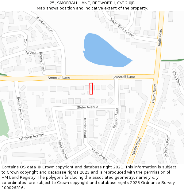 25, SMORRALL LANE, BEDWORTH, CV12 0JR: Location map and indicative extent of plot