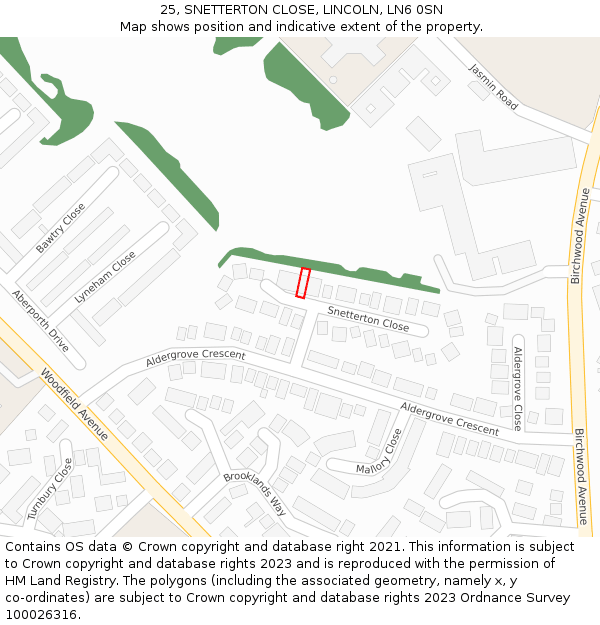 25, SNETTERTON CLOSE, LINCOLN, LN6 0SN: Location map and indicative extent of plot