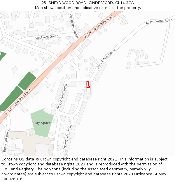 25, SNEYD WOOD ROAD, CINDERFORD, GL14 3GA: Location map and indicative extent of plot