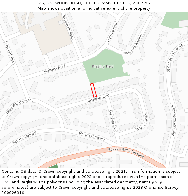 25, SNOWDON ROAD, ECCLES, MANCHESTER, M30 9AS: Location map and indicative extent of plot