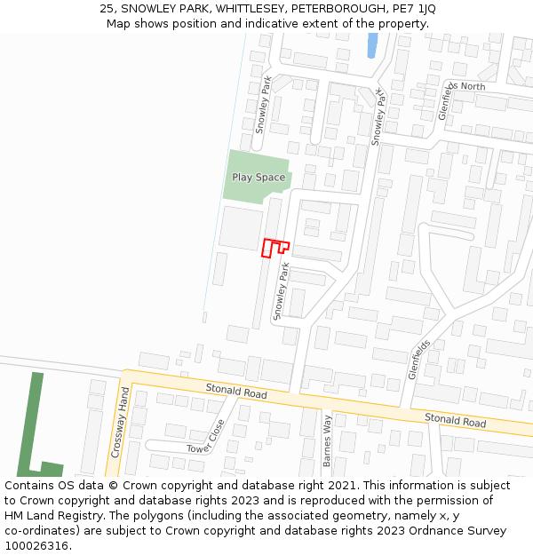 25, SNOWLEY PARK, WHITTLESEY, PETERBOROUGH, PE7 1JQ: Location map and indicative extent of plot