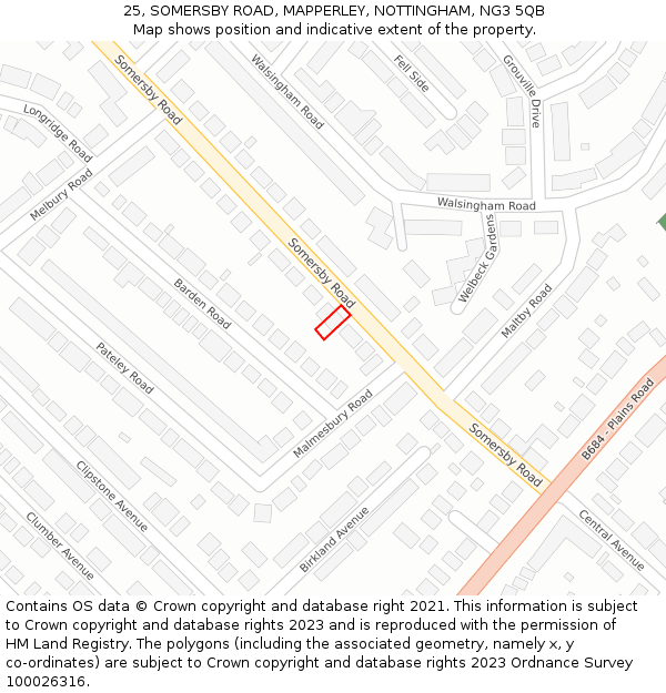 25, SOMERSBY ROAD, MAPPERLEY, NOTTINGHAM, NG3 5QB: Location map and indicative extent of plot
