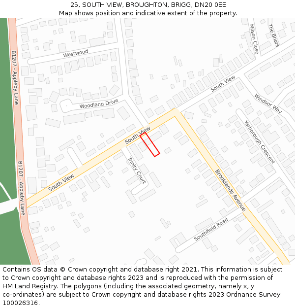 25, SOUTH VIEW, BROUGHTON, BRIGG, DN20 0EE: Location map and indicative extent of plot