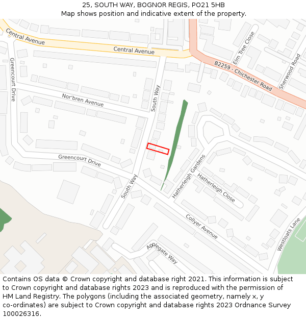 25, SOUTH WAY, BOGNOR REGIS, PO21 5HB: Location map and indicative extent of plot