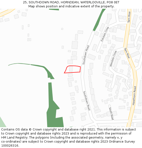 25, SOUTHDOWN ROAD, HORNDEAN, WATERLOOVILLE, PO8 0ET: Location map and indicative extent of plot