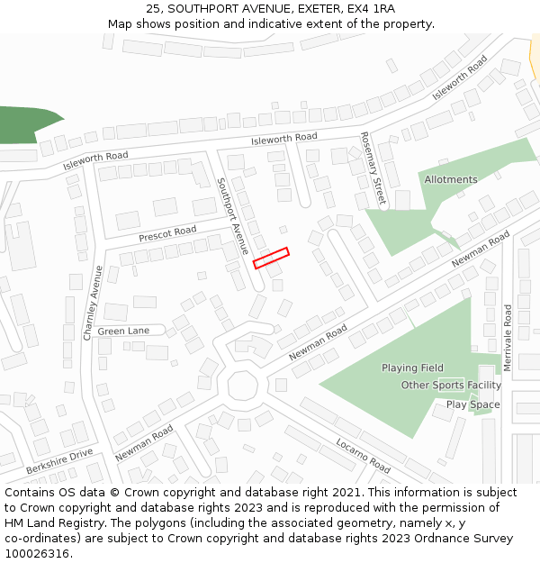 25, SOUTHPORT AVENUE, EXETER, EX4 1RA: Location map and indicative extent of plot