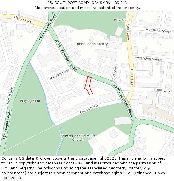 25, SOUTHPORT ROAD, ORMSKIRK, L39 1LN: Location map and indicative extent of plot