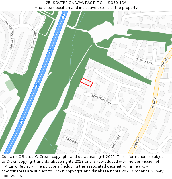 25, SOVEREIGN WAY, EASTLEIGH, SO50 4SA: Location map and indicative extent of plot