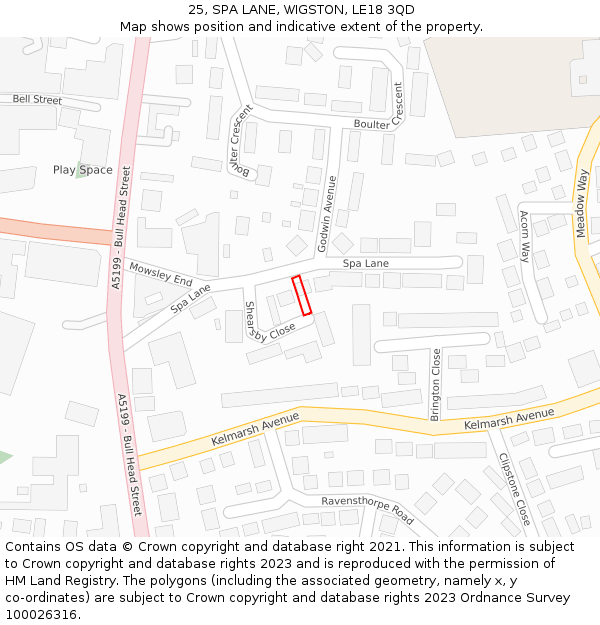 25, SPA LANE, WIGSTON, LE18 3QD: Location map and indicative extent of plot