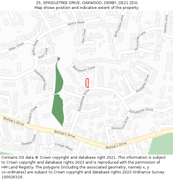 25, SPINDLETREE DRIVE, OAKWOOD, DERBY, DE21 2DG: Location map and indicative extent of plot