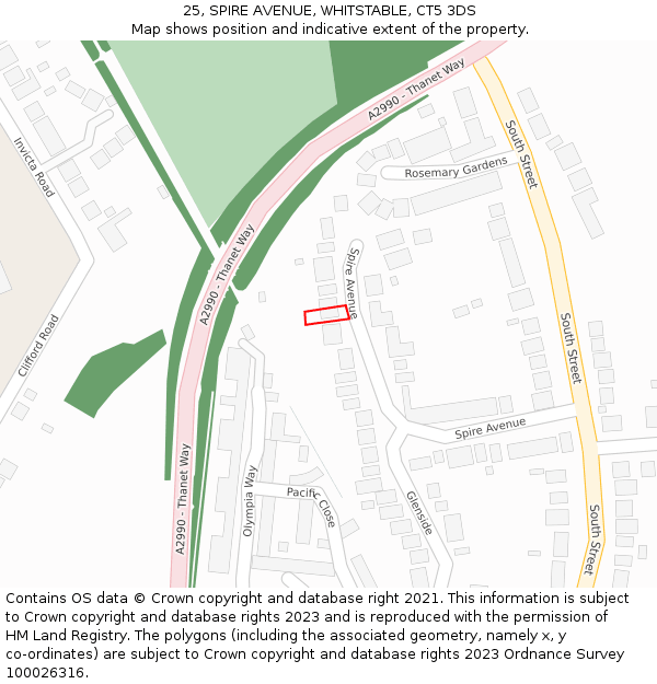 25, SPIRE AVENUE, WHITSTABLE, CT5 3DS: Location map and indicative extent of plot