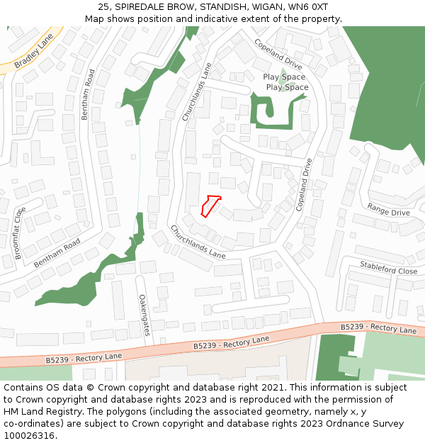 25, SPIREDALE BROW, STANDISH, WIGAN, WN6 0XT: Location map and indicative extent of plot