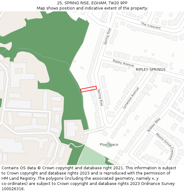 25, SPRING RISE, EGHAM, TW20 9PP: Location map and indicative extent of plot