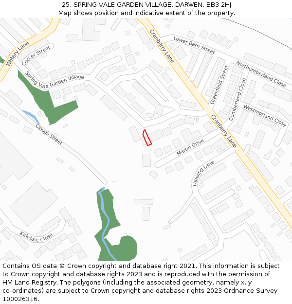 25, SPRING VALE GARDEN VILLAGE, DARWEN, BB3 2HJ: Location map and indicative extent of plot