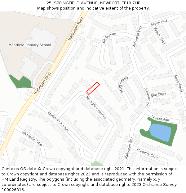 25, SPRINGFIELD AVENUE, NEWPORT, TF10 7HP: Location map and indicative extent of plot