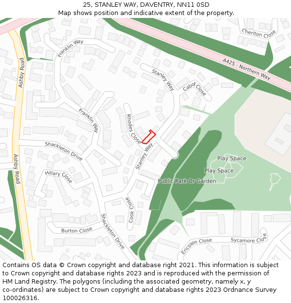 25, STANLEY WAY, DAVENTRY, NN11 0SD: Location map and indicative extent of plot