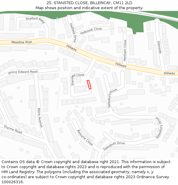 25, STANSTED CLOSE, BILLERICAY, CM11 2LD: Location map and indicative extent of plot