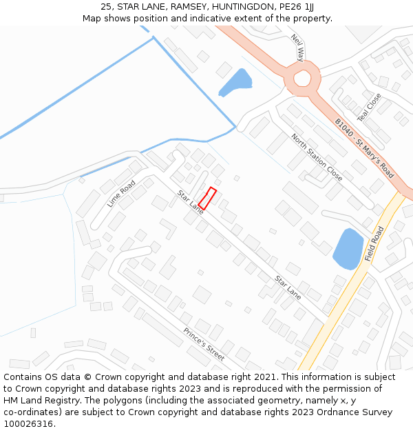 25, STAR LANE, RAMSEY, HUNTINGDON, PE26 1JJ: Location map and indicative extent of plot